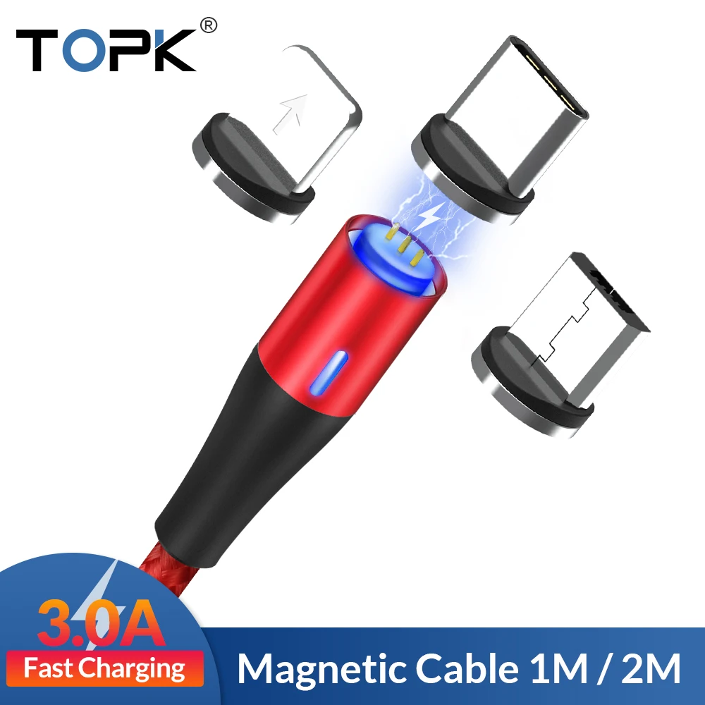 

TOPK 1M 2M Fast Magnetic Cable Data Micro USB Cable Type C Charger Charging for Samsung Xiaomi Magnet Cable for iPhone Android