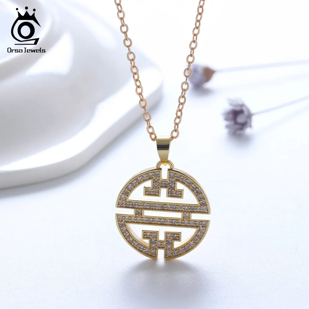 ORSA JEWELS оригинальное ожерелье кулон выдолбленный AAA CZ окно ювелирные украшения серебро цвет золотой цвет розовое золото цвет подарок ON151