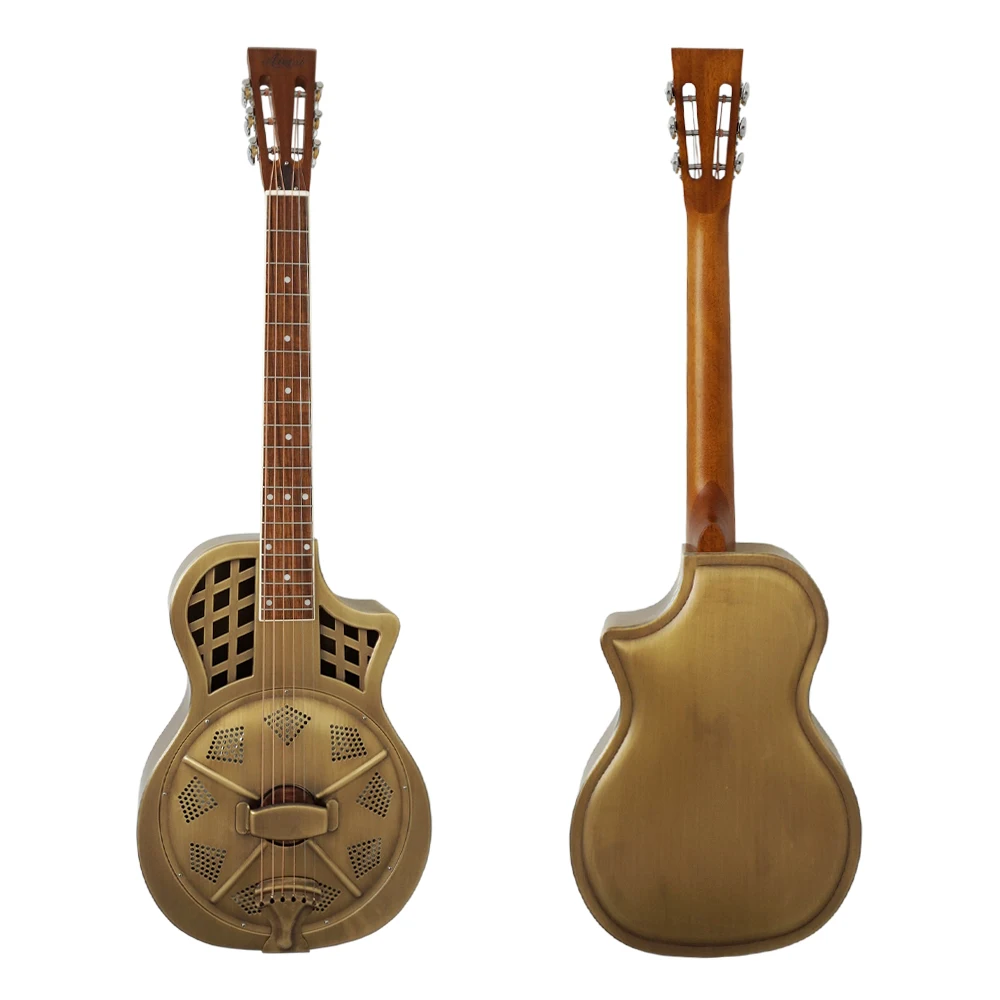 

Aiersi Brand Cutway Vintage Bell Brass Travel Highway 61 Parlour Resonator Guitar Free Case