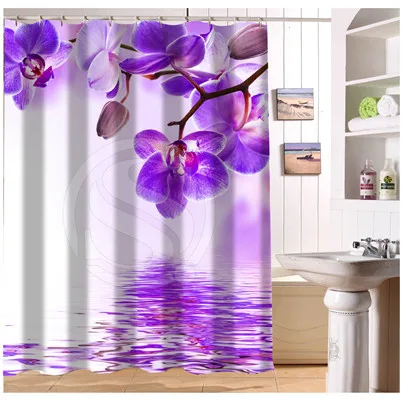 U419-79 Custom Home Decor Elegant Colour Orchid Flower Fabric Modern Shower Curtain European Style bathroom Waterproof WJY9