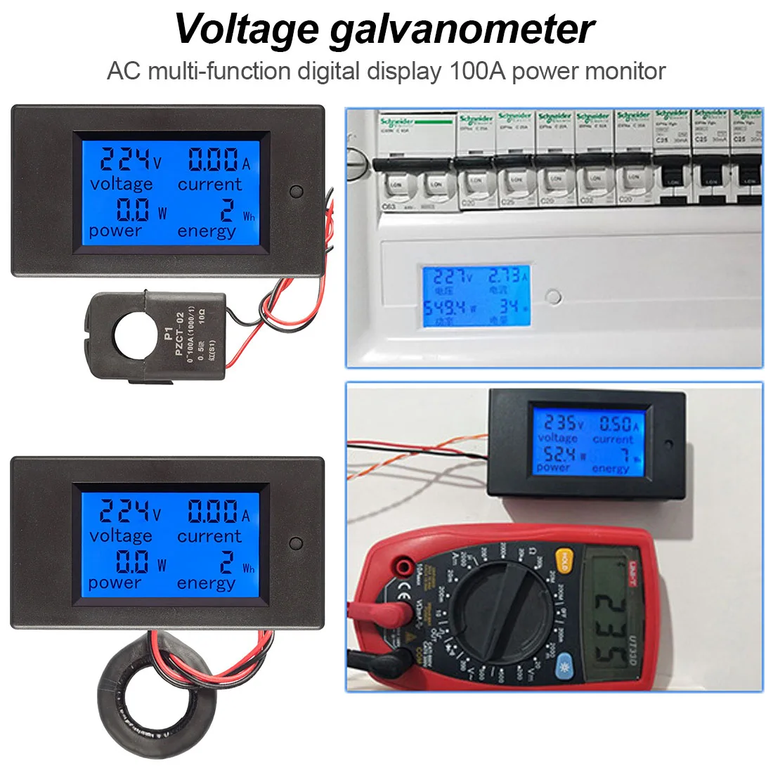 

Digital AC Voltage Meters 100A/80~260V Power Energy Voltmeter Ammeter Watt Current Amps Volt Meter LCD Panel Monitor