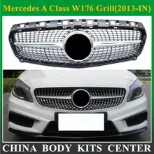 Diamond Grille For Mercedes A Class Grill W176 Glossy Black Without Emblem Badge ABS Replacement 2013 2014 2015 A180 A260 A200