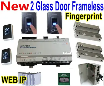 

2 Glass Door Frameless Lock +Web IP-based Control's Access Controller Board+UPS Power supply+Finger+card reader+Hand touch exit