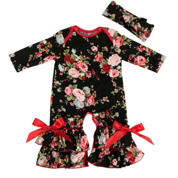 

Spring Hot Vintage floral Newborn Baby Romper Baby Girl Long Sleeve Jumpsuit Bow-tie lace Ruffle Baby Girl Clothes Send Headband
