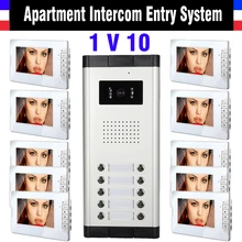 7 Inch Monitor Apartment Intercom System Video Intercom Doorbell Door Phone kit IR Night Vision Camera 1-Camera 10-Monitor