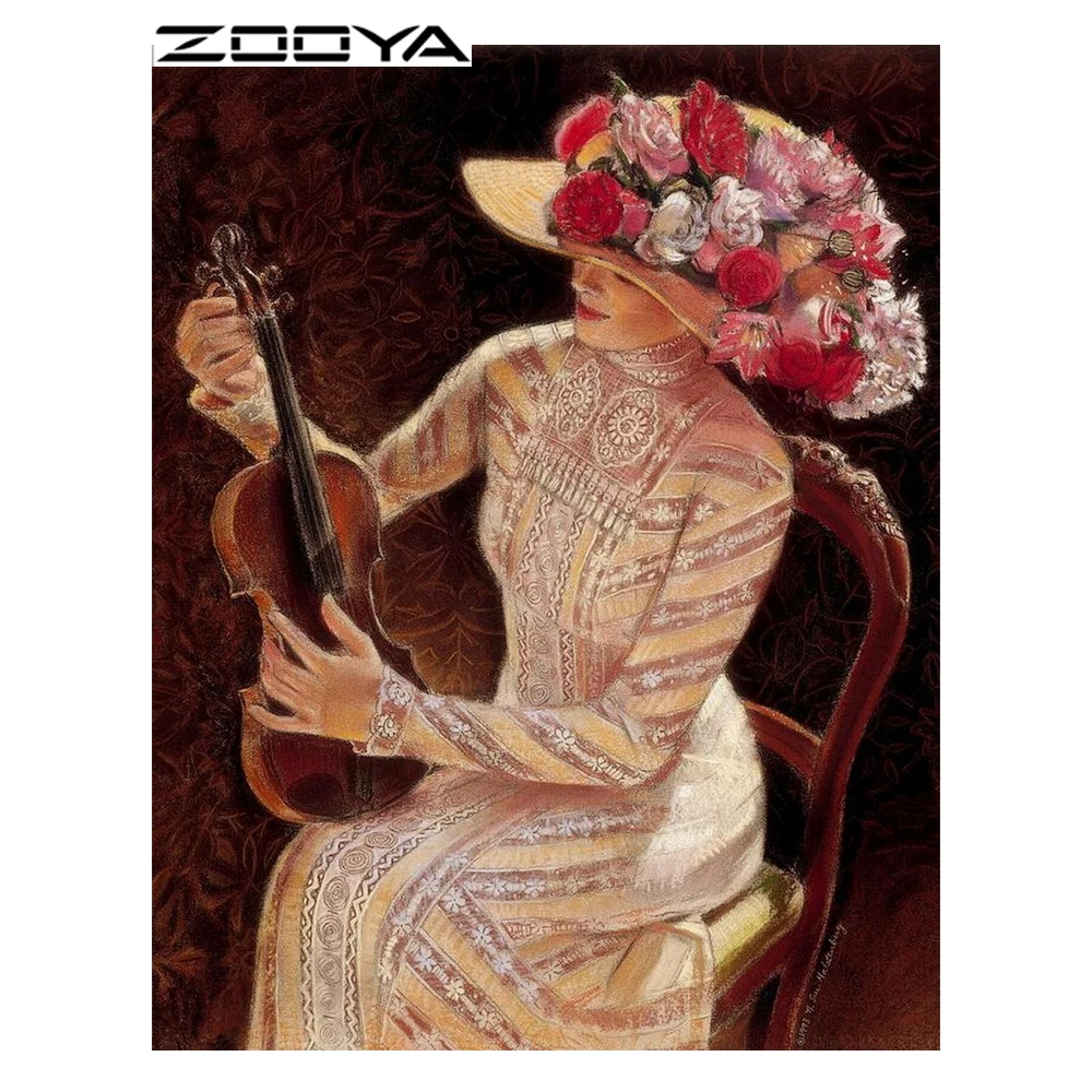 

ZOOYA Diamond Painting Full Drill Lady Beauty Diamond Embroidery Flowers Pattern Rhinestones Decor Needlework DIY Mosaic BB812