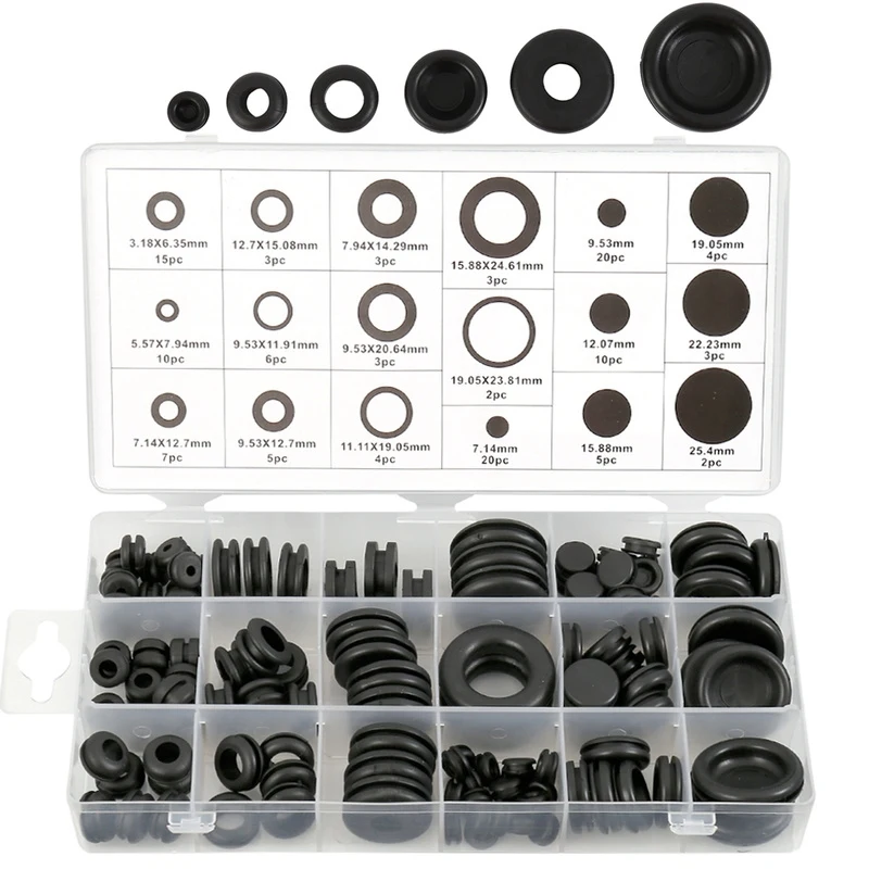 125 Piece Rubber Grommet Eyelet Ring Gasket Assortment Set Of 18 Different Sizes, With See-Through Divided Organizer Case –For