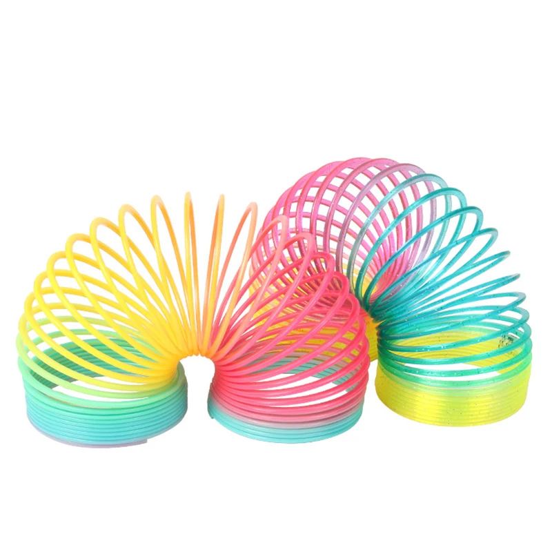 

2pcs/set 9cm Plastic Magic Rainbow Spring Slinky Toys Funny Rainbow Bounce Educational Toy Colorful Slinky Toy Gift For Children