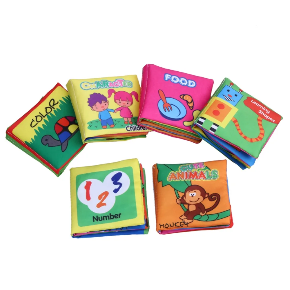 6Pcs Set Soft Infant Reading Cloth Books Anti tear Educational Animals Characters Numbers Colors Food Cognition