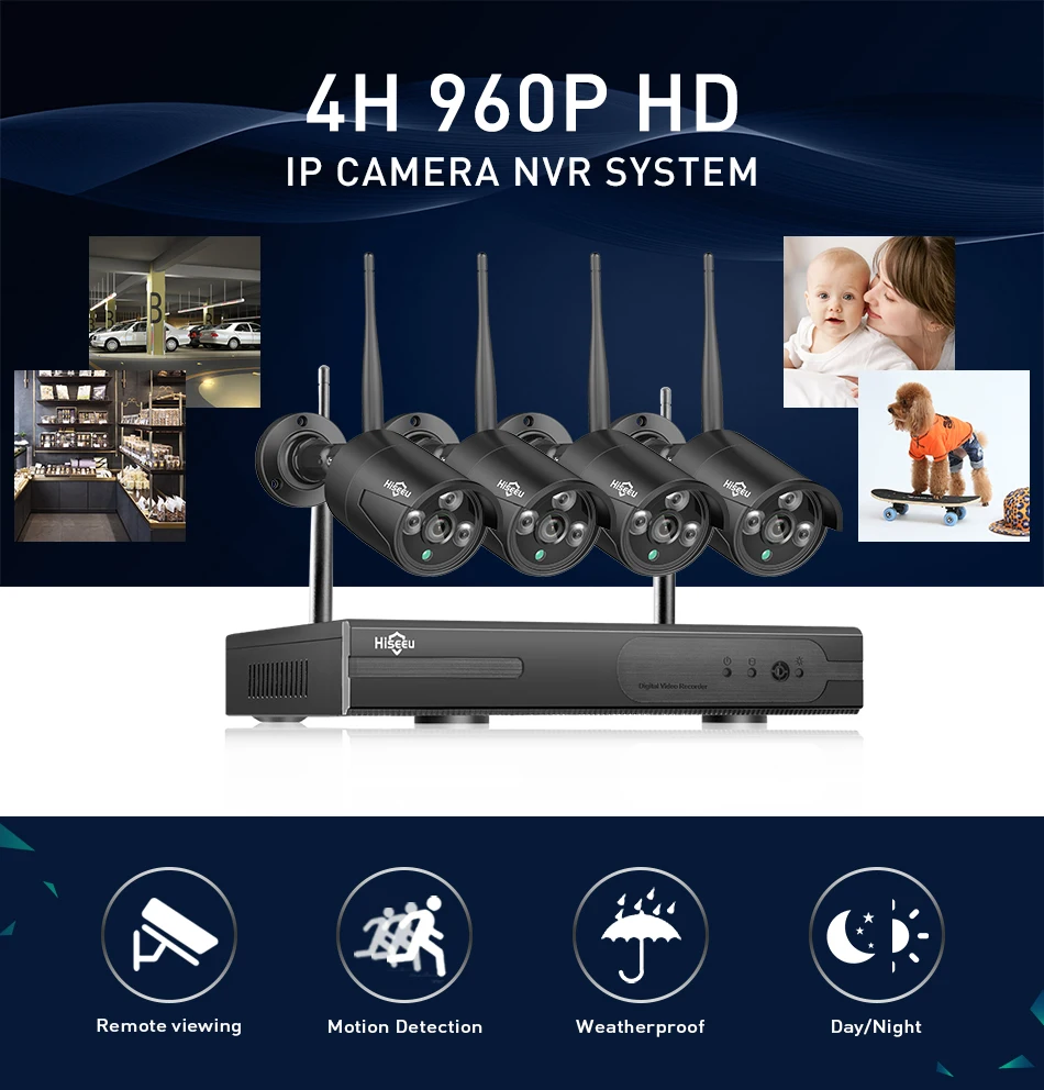 Беспроводной NVR 1080P HD наружная система камер домашней безопасности 4CH CCTV видео наблюдение NVR комплект 960P Wifi камера комплект черный