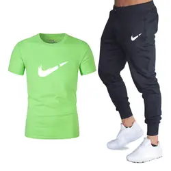 Качество Для мужчин наборы футболки + брюки Для мужчин брендовая одежда два Костюм из нескольких предметов спортивный костюм модная