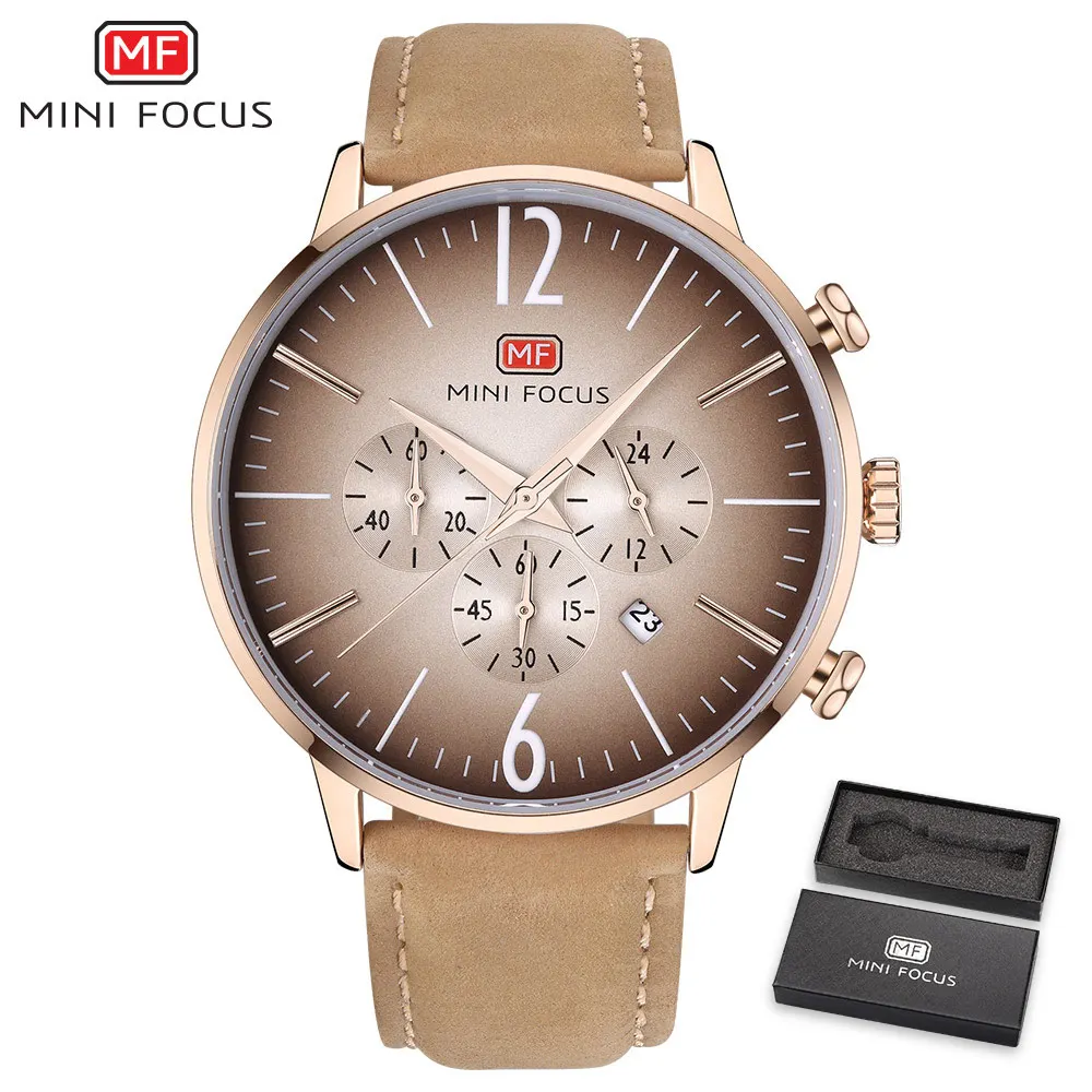 Мини фокус модные мужские часы кожаный ремешок мужские наручные часы кварцевые наручные часы для мужчин s водонепроницаемый люксовый бренд Relogio Masculino - Цвет: Хаки