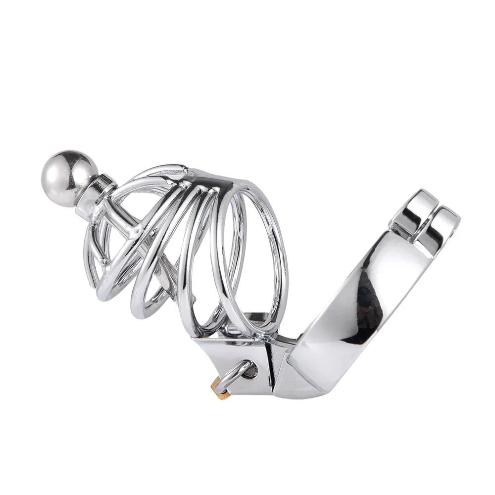 Male Bondage Chastity Cage with Urethral Plug Stainless Steel Metal Cage Cock Lock Penis Ring Sex Products