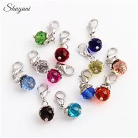 Free-Shipping-12-Mixed-Crystal-Beads-Floating-locket-Charm-with-Lobster-clasp-Pendant-Wholesale