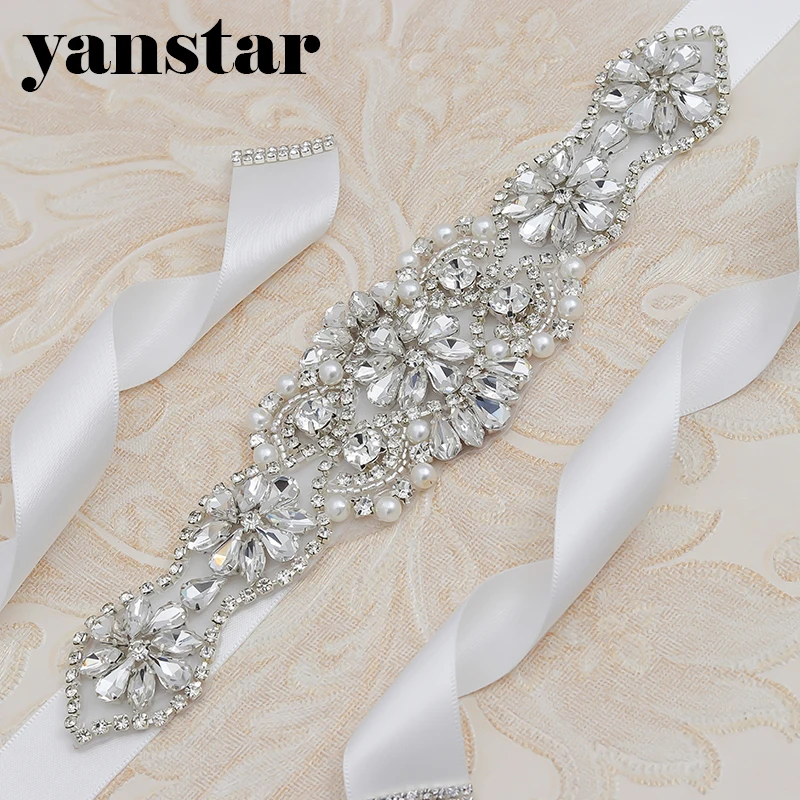 

Yanstar Rhinestone Belt Ivory Pearl Bridal Belt Handmade Silver Crystal Bridal Sash For Wedding Accessories 35WB910
