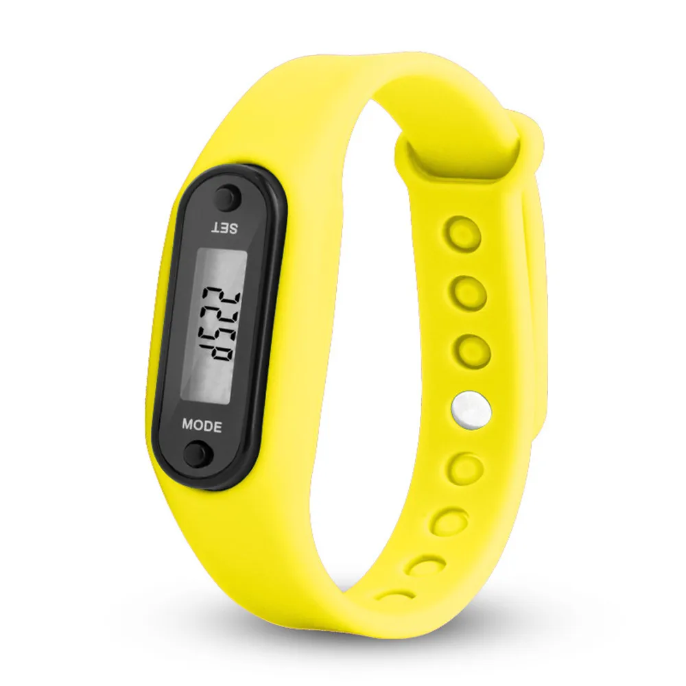 12 цветов, цифровой силиконовый шагомер с ЖК-дисплеем, шагомер для бега, Шаговая дистанция, счетчик калорий, наручные часы для женщин и мужчин, спортивные фитнес-часы, браслет - Цвет: Цвет: желтый