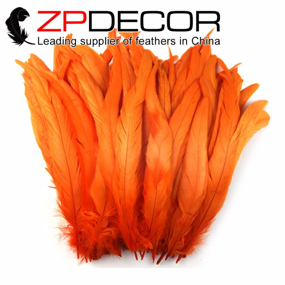 

ZPDECOR 100pcs/bag 25-30cm(10-12ich) Hand Sorting Wholease Beautiful Decolorizing Orange Rooster Tail Feathers For Wedding