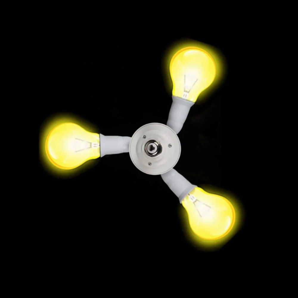 Warm Yellow Light Adjustable 3 In 1 E27 LED Lamp Bulbs Socket 360 degrees Splitter Adapter
