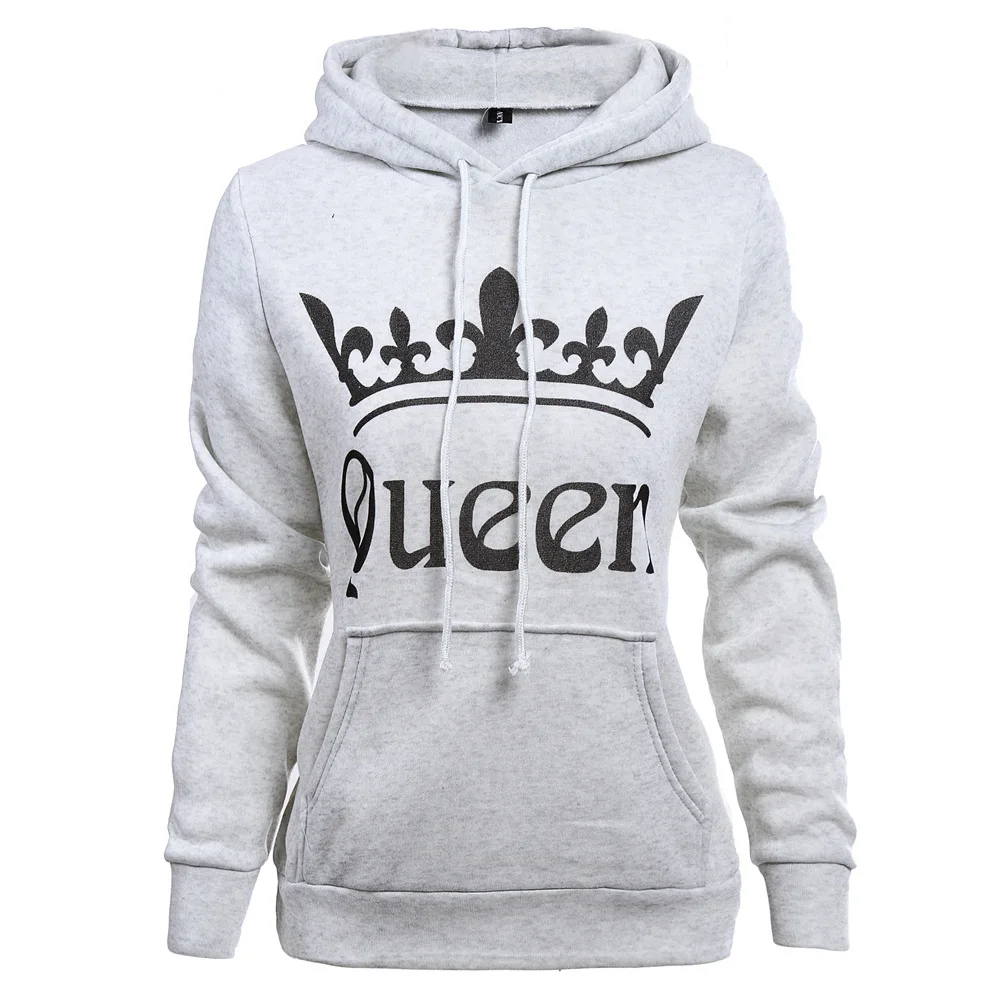  2017 New Women Men Hoodies King Queen Printed Sweatshirt Lovers Couples Hoodie Hooded Sweatshirt Ca