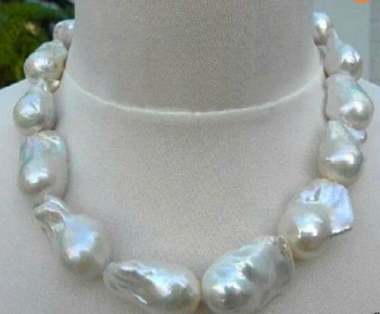 

Free shipping 0319 REAL HUGE A SOUTH SEA WHITE BAROQUE PEARL NECKLACE