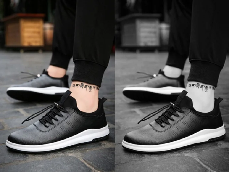 Spring Autumn Man Walking Shoes Sneakers Leather Breathable Korean Sport Shoes Wear-resistant Elastic-band Flat Shoes for Male (13)