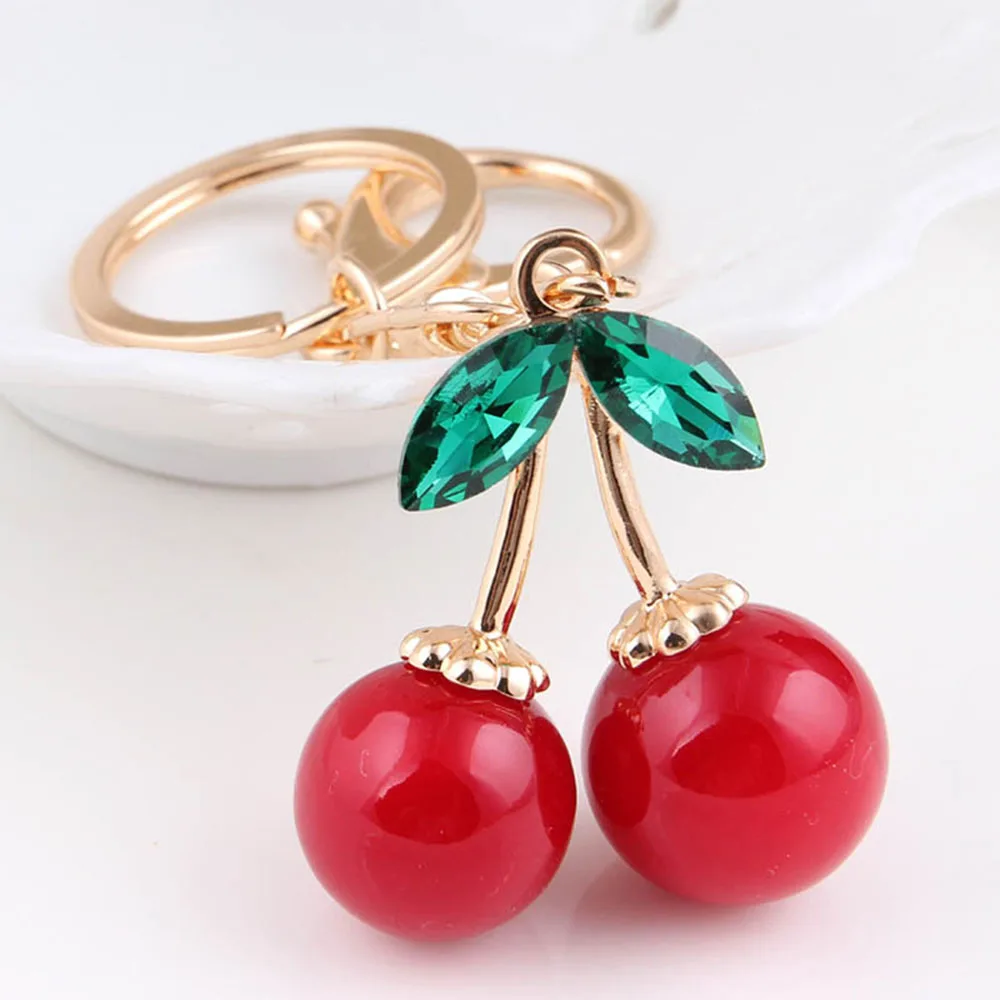 Creative Cute Red Cherry Keychain Key Bag Ornaments Lovely Crystal Key