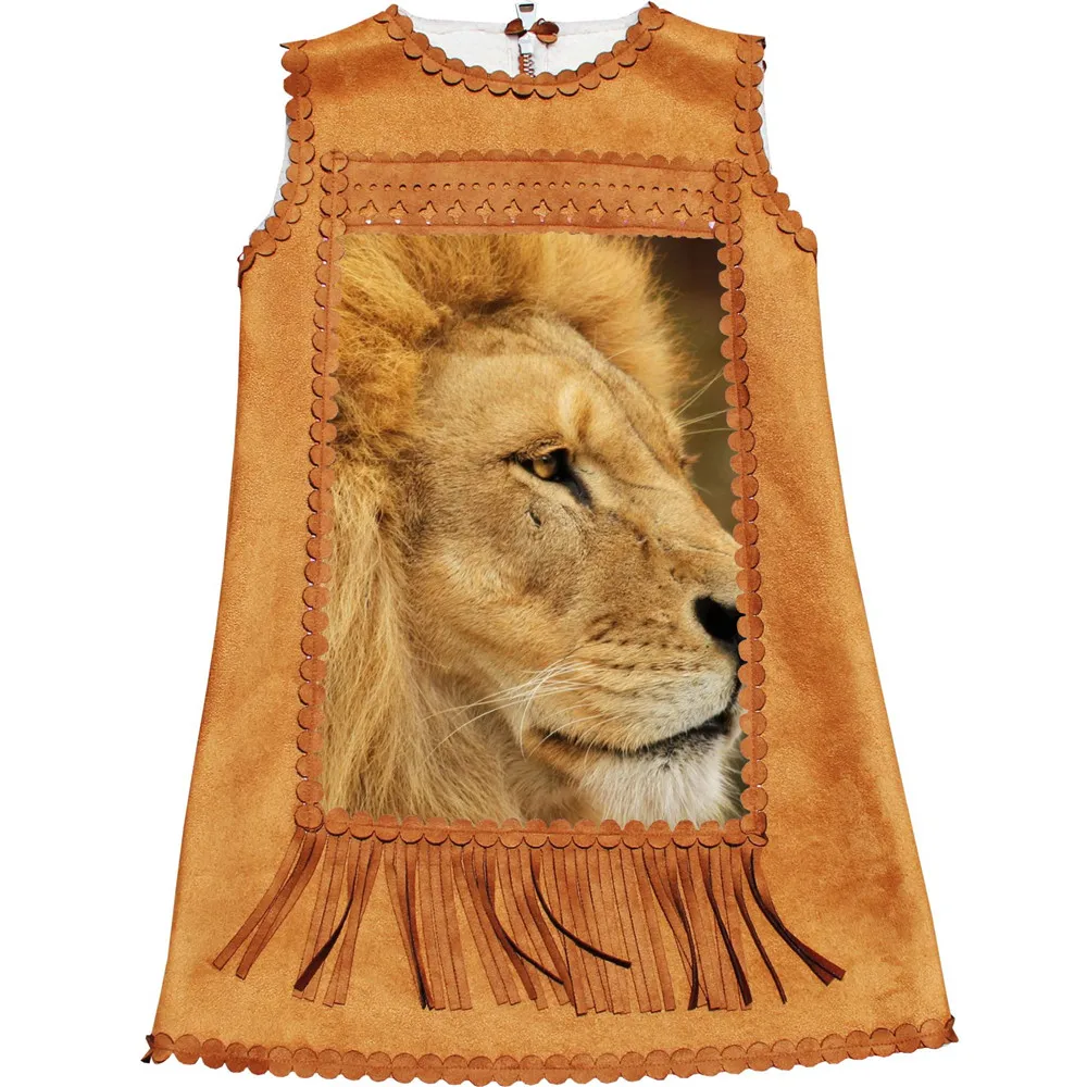 new baby Kids Dresses fashion Girls Dresses nice lion print Children Clothing party Autumn ...