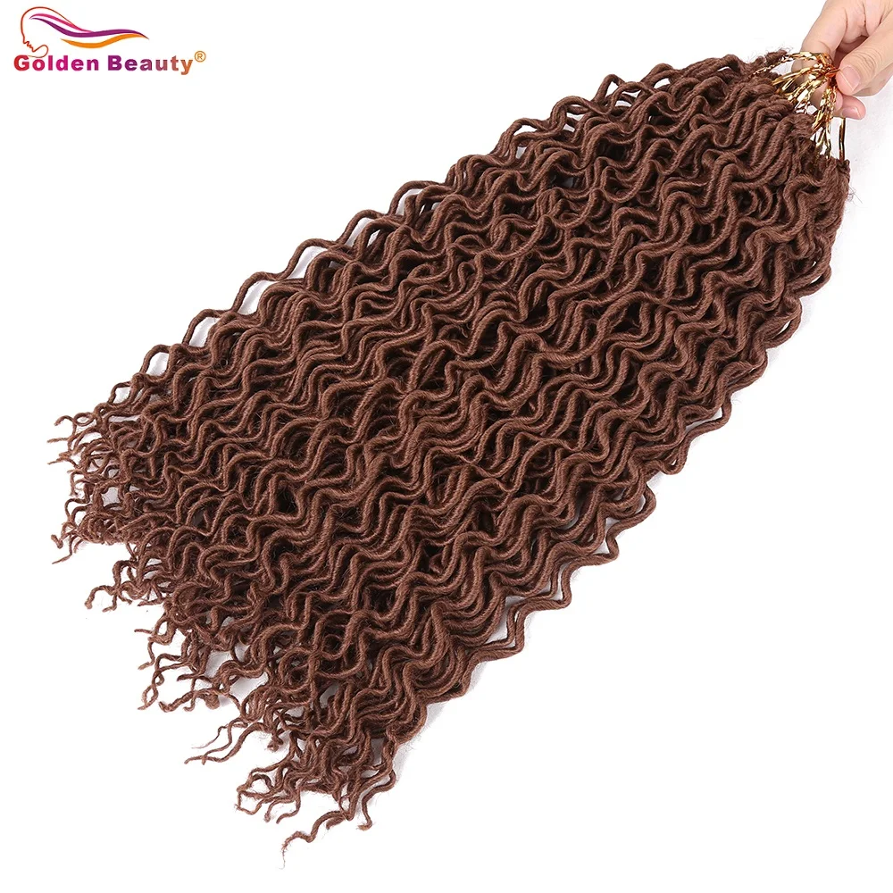 (6 упаковок) 18 inch Вьющиеся Faux Locs мягкие волосы Deep Faux Locs твист косы Goddess Locs вязание крючком плетение волос косы Золотой красота