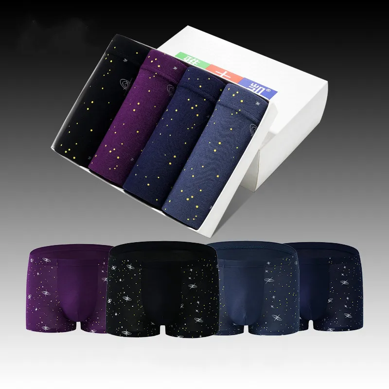Beste Mannen Katoen Shorts Boxer Mannelijke Ondergoed Sexy Boxers Jeugd Ijs Zijde Ademend Knickers Sterrenhemel Afdrukken 4 stuks Plus Size 6XL 7XL