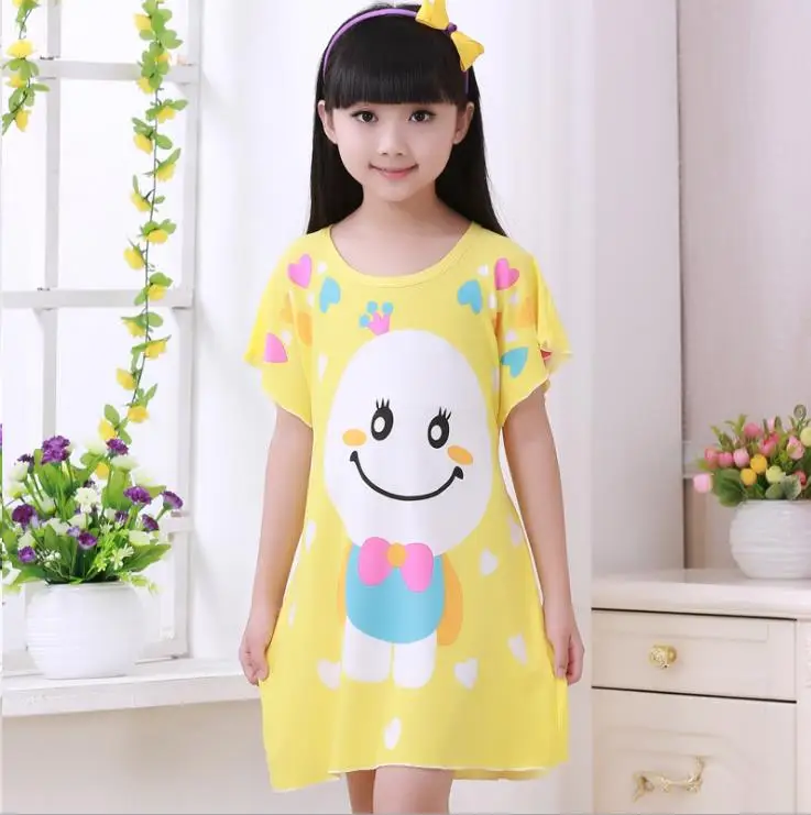 Самая дешевая Хлопковая пижама для девочек Летняя ночная рубашка с короткими рукавами для девочек простая Милая Домашняя одежда с рисунком для маленьких девочек