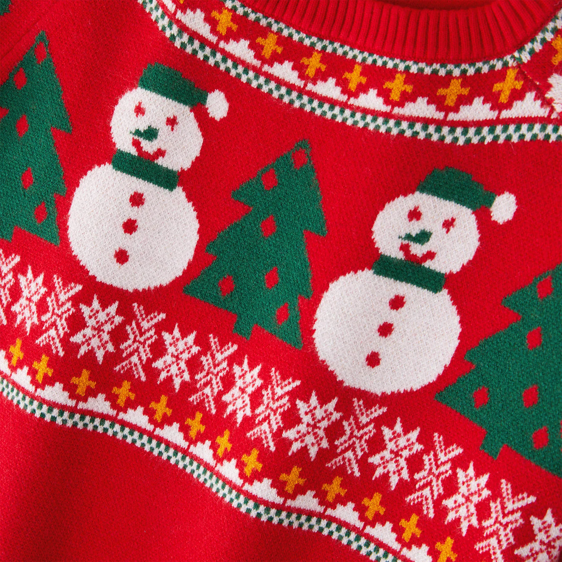 Рождественские Хлопковые вязаные свитера для всей семьи с изображением снеговика и елки осенне-зимняя Рождественская одежда с круглым вырезом и длинными рукавами для родителей и детей