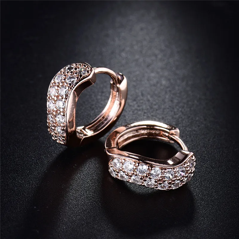 BUDONG CZ брендовые ювелирные изделия для женщин Свадебные серьги белого/розового золота с кристаллами и цирконием Huggie Hoop Earing 3 цвета XUE131