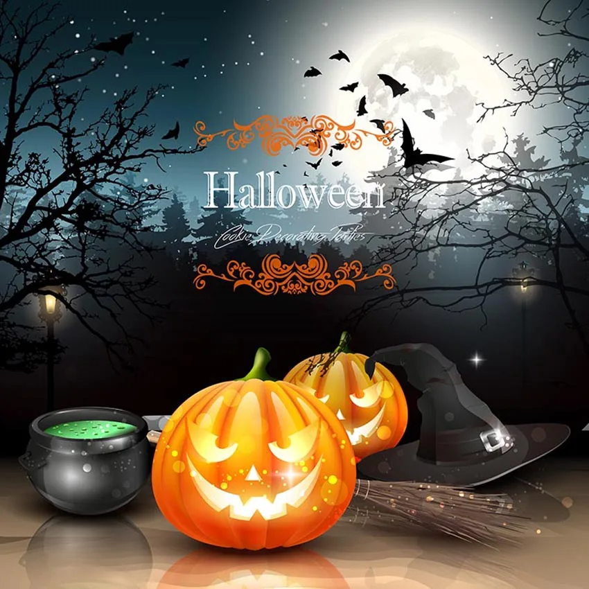 Halloween photography backdrops pumpkin castle bats street lamps