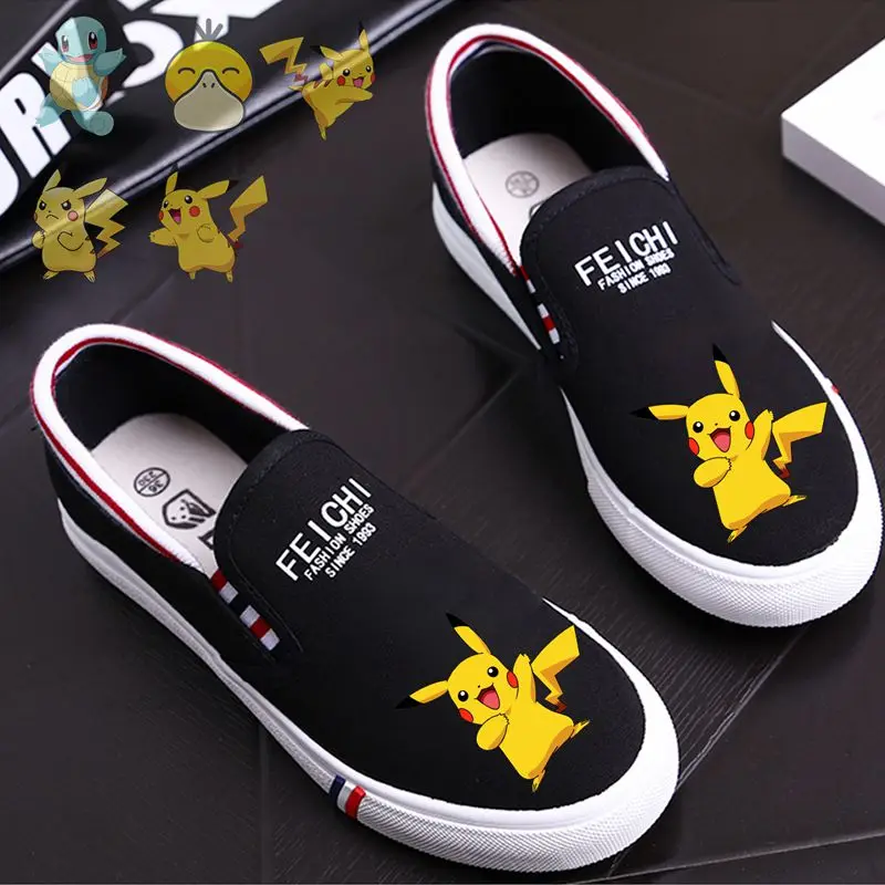 

Pikachu Pokemon women Cute cartoon Printing Graffiti Low-Top double-layer canvas sneakers college Trendy plimsoll A19531