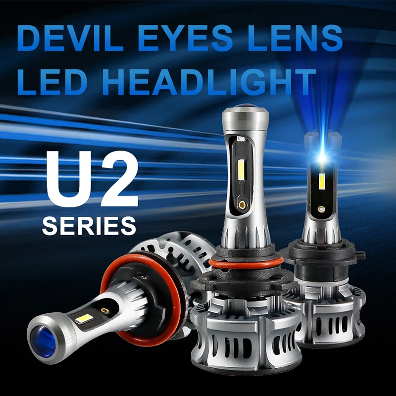 

U2 Blue Devil Angel Eyes H7 LED headlight CSP 9005 HB3 car lamp Mini Projector Lens 12V 24V H8 LED Light 9006 HB4 H11 Fog bulb