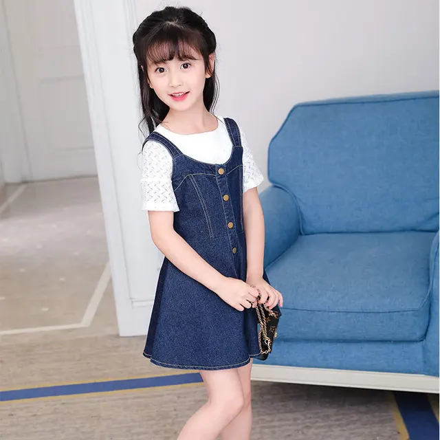 2018 New Dresses for Girls 4 to 13 Years Cotton Girls Denim Dress Girls