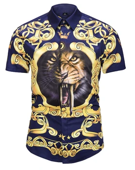 

Printed Men Dress Shirt Paint Pattern Printed 3D Shirt Slim Fit Male short Sleeve Shirts chemise