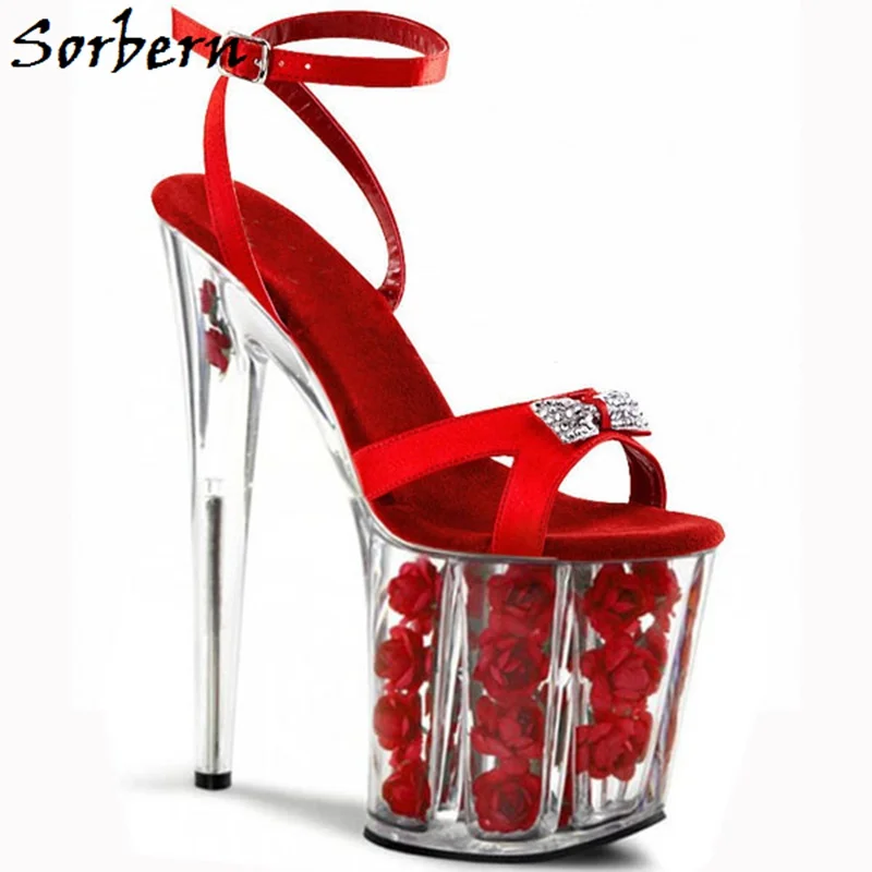 Sorbern Red Rhinestone Summer Sandals 