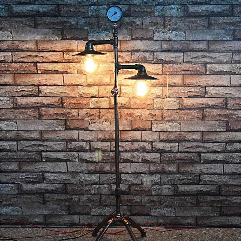 

2 Heads Nordic Industrial Vintage Creative Floor Lamp Bedroom Restaurant Bar Decoration Water Pipe Light Use E26/E27