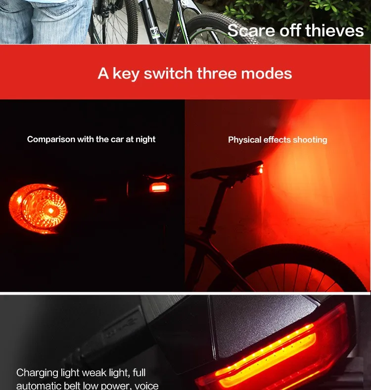 Sale Rear Bike Light USB Sound Alarm MTB Tail Lights luz trasera bicicleta Back Saddle Lamp Seat Lights Cycling Rear Bicycle Light 13