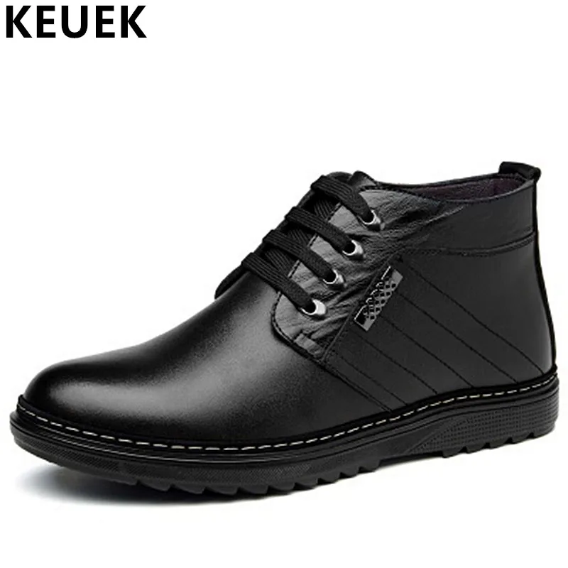 

Boots Men Warm Plush Winter Snow Boots Fashion Popular Lace-up Flat Cotton Shoes Black Brown Male Ankle Boots father shoes 3A