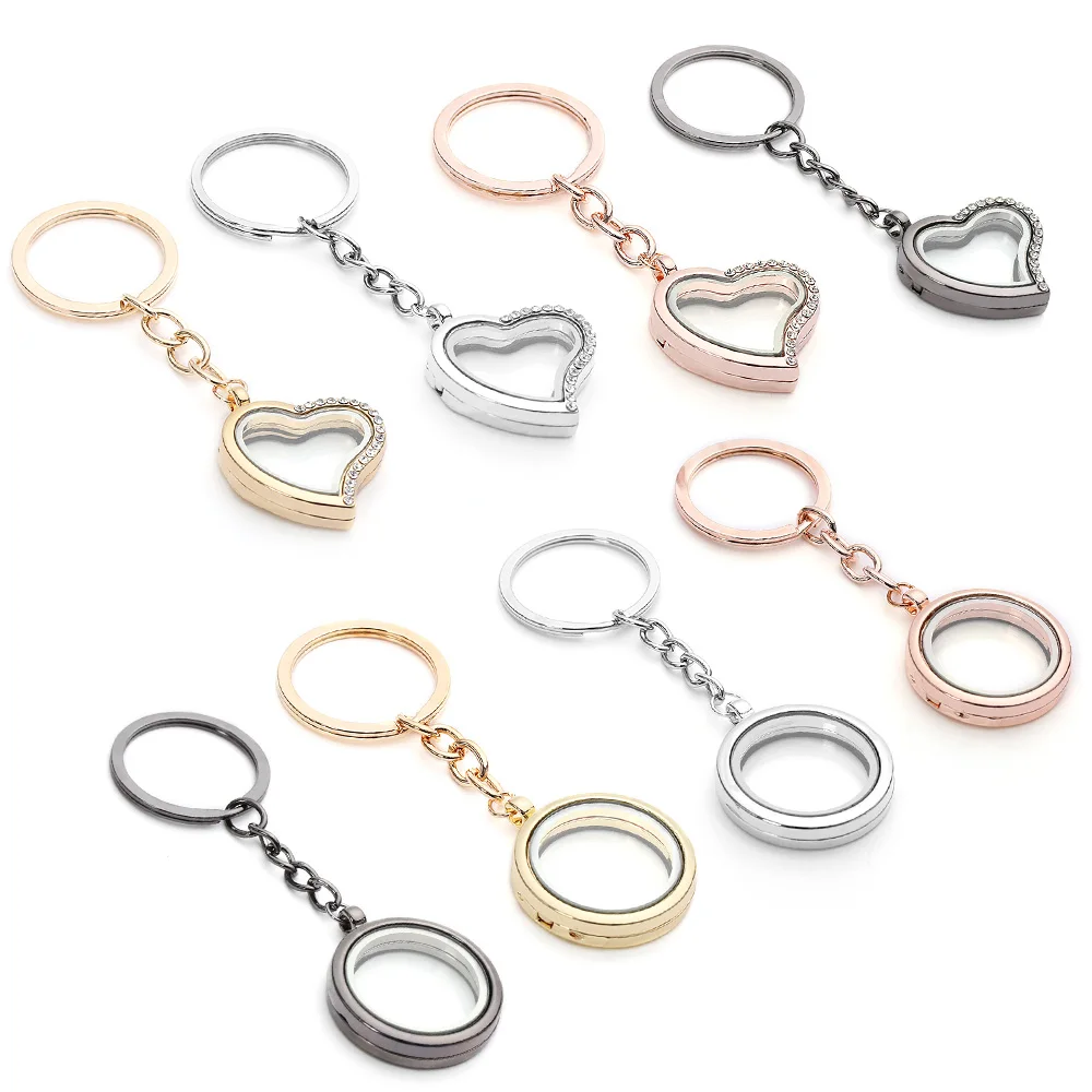 

1PC New Styling Living Glass Memory Locket Keyring Floating Keychain Charms Buckle DIY Craft Letter Plate Jewelry Accessories