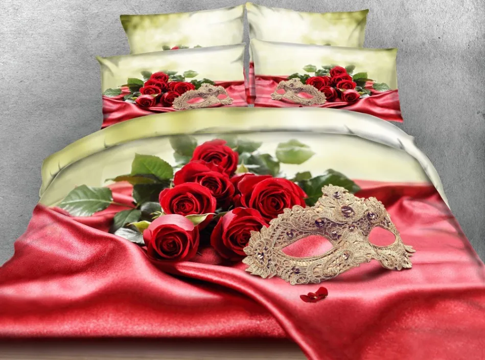 

3D Red Rose Comforter set Bedding bedspreads quilt duvet cover bed sheet linen doona Roses department store King queen 4PCS 5PCS