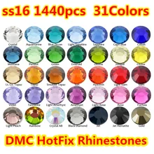 1440 pçs/saco ss16 (3.8 ~ 4.0mm) 40 cores dmc flatback cristais strass reparo quente, vidro strass costura & tecido vestuário strass