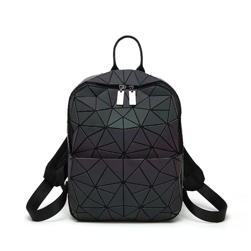  New Women Backpack Geometric Shoulder Bag Student's School Bag For Teenage Hologram Luminous Backpa - 32832615492