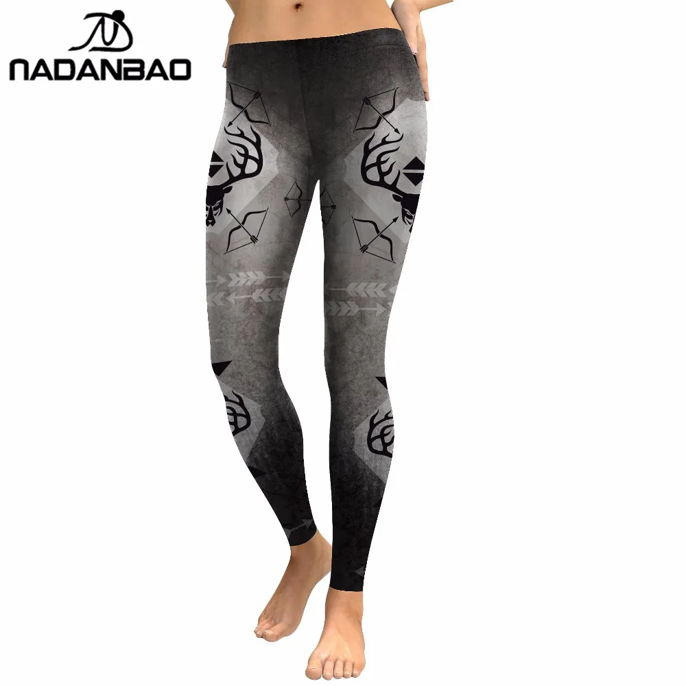 

NADANBAO 2019 Spring Hunt Festival Women Leggings Black Elk Bow And Arrow Digital Print Workout Leggins