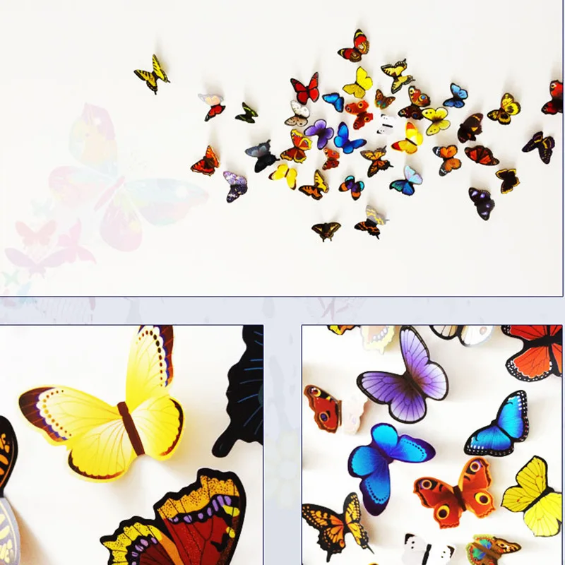 

19pcs/lot 3D Colorful Artifical Butterfly Wall Stickers DIY PVC Butterfly Stickers for Living Room Bedroom Home Wall Decorations