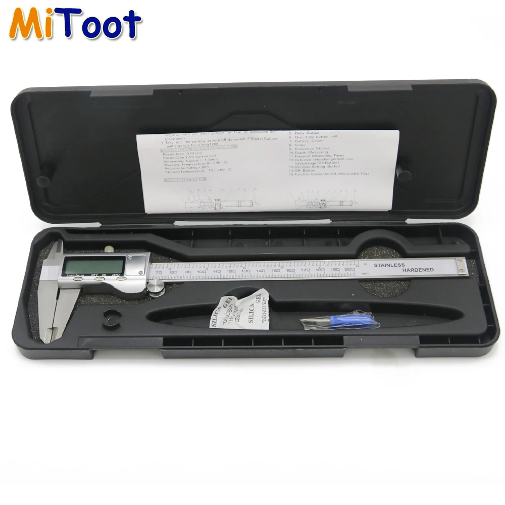 

0-200mm 8inch Stainless Steel Electronic Digital Vernier Caliper Paquimetro Calipers 200mm Metal Casing Digital Caliper with Box