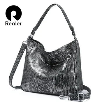 

REALER handbags women bags genuine leather shoulder bags luxury tote bag high quality female designer serpentine prints big