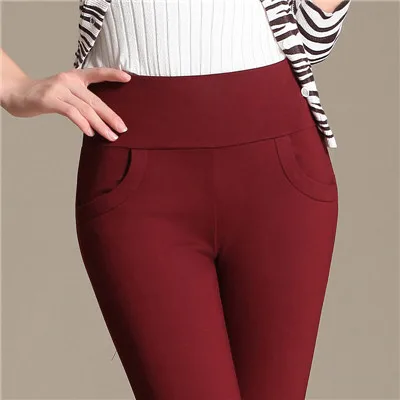 SVOKOR женские леггинсы зима большой размер плюс бархат толстые теплые однотонные брюки кэжуал цвет Высокая талия зимние брюки для женщин - Цвет: Красный